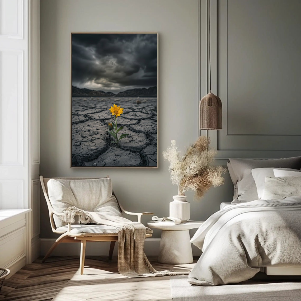 Lone Flower In Cracked Desert Resilience Motivational Art Poster - Image 3