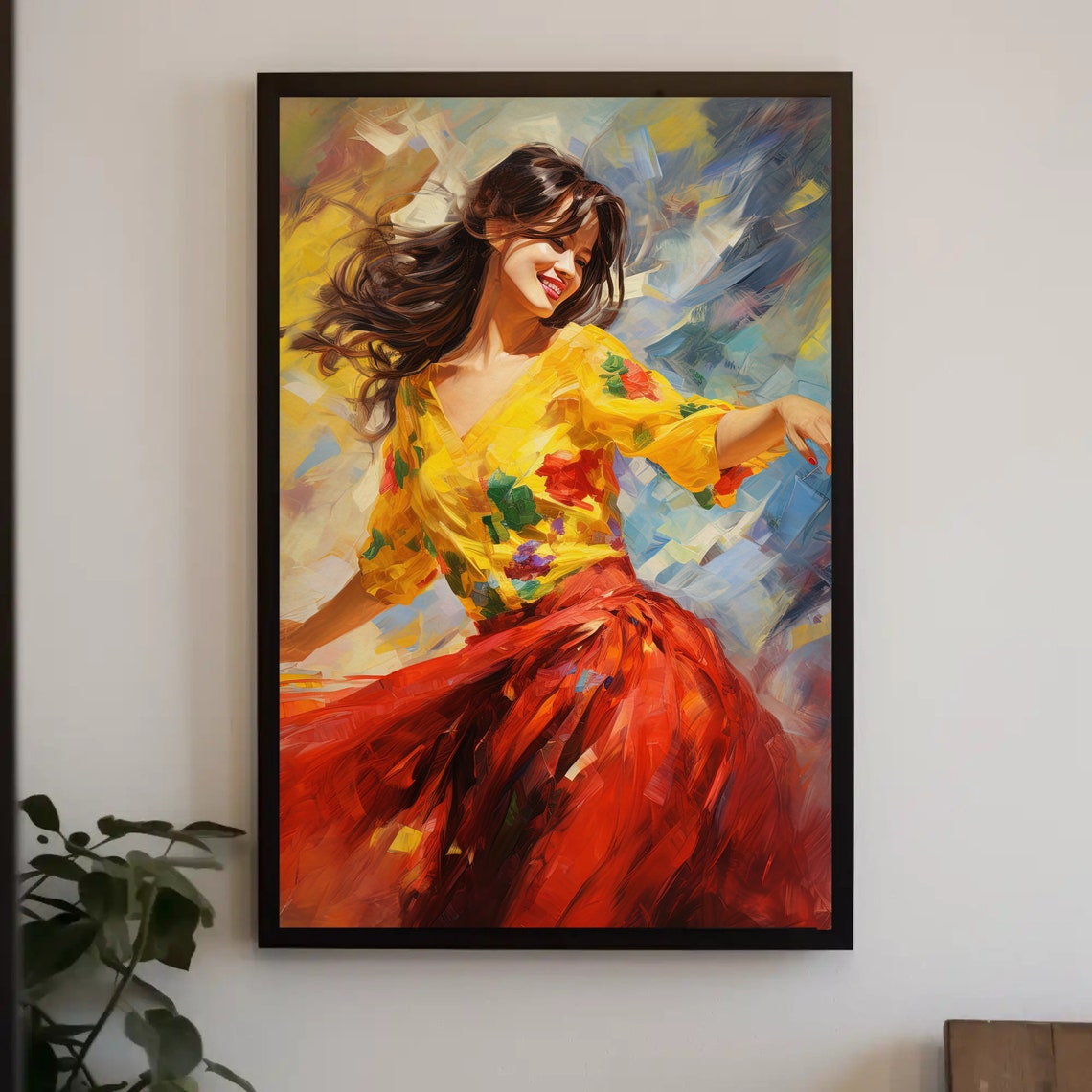 Flamenco Dancer In Red Skirt Yellow Blouse Impressionist Poster