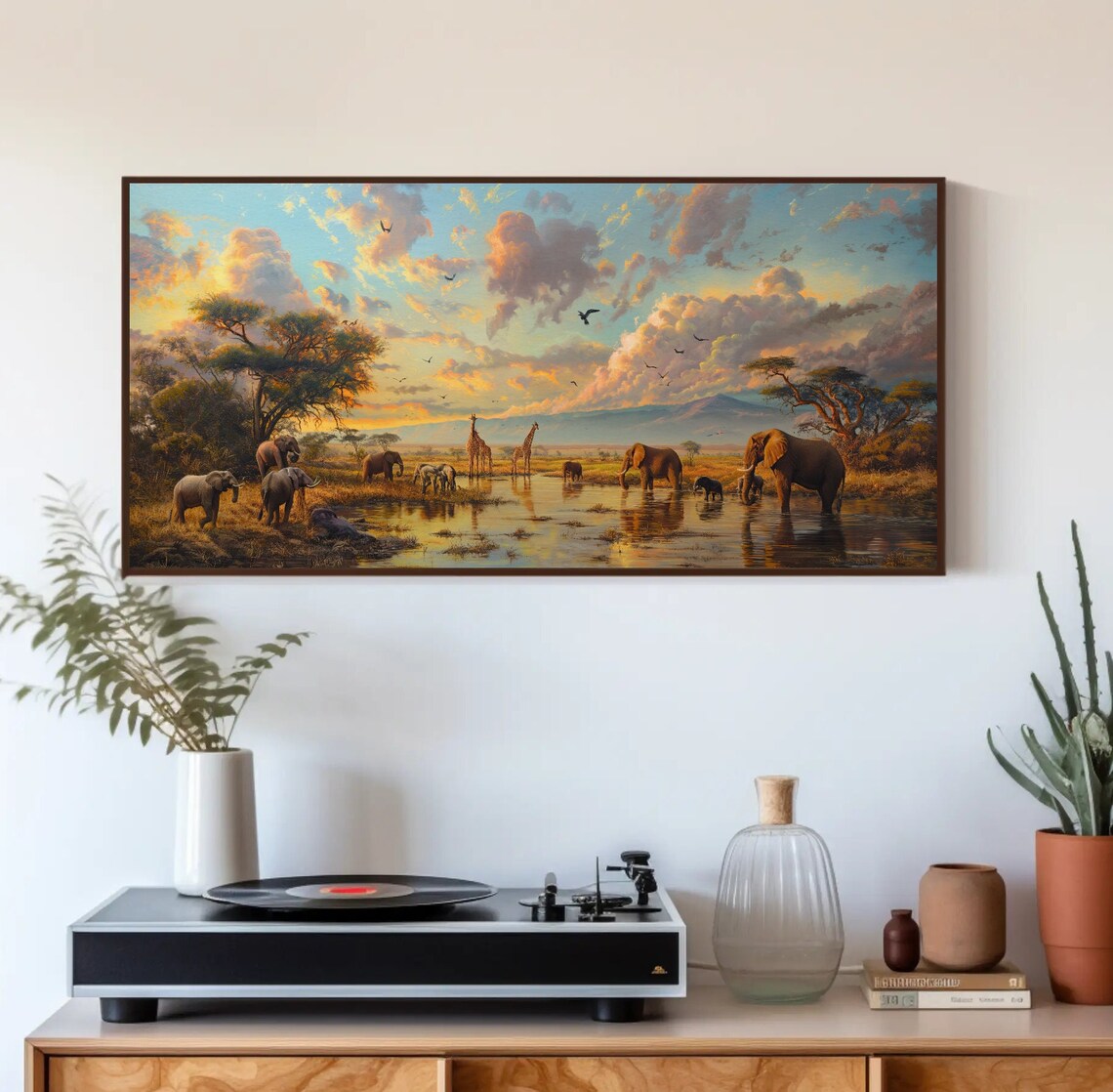 African Savannah Wildlife Oil Painting, Animal Wall Art