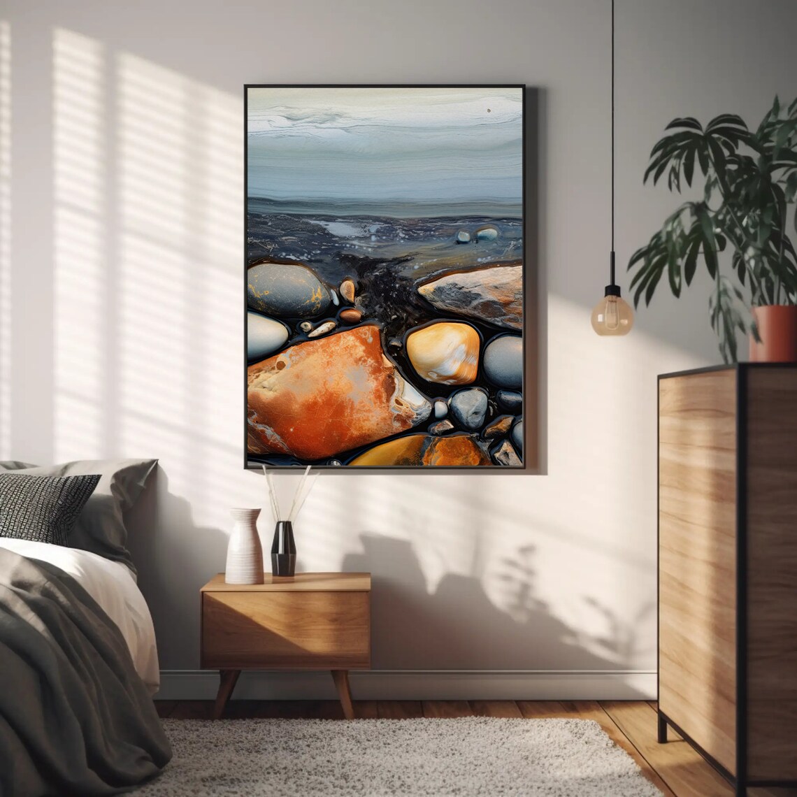 Rocks on a Sandy Beach, Modern Home Decor - Image 4