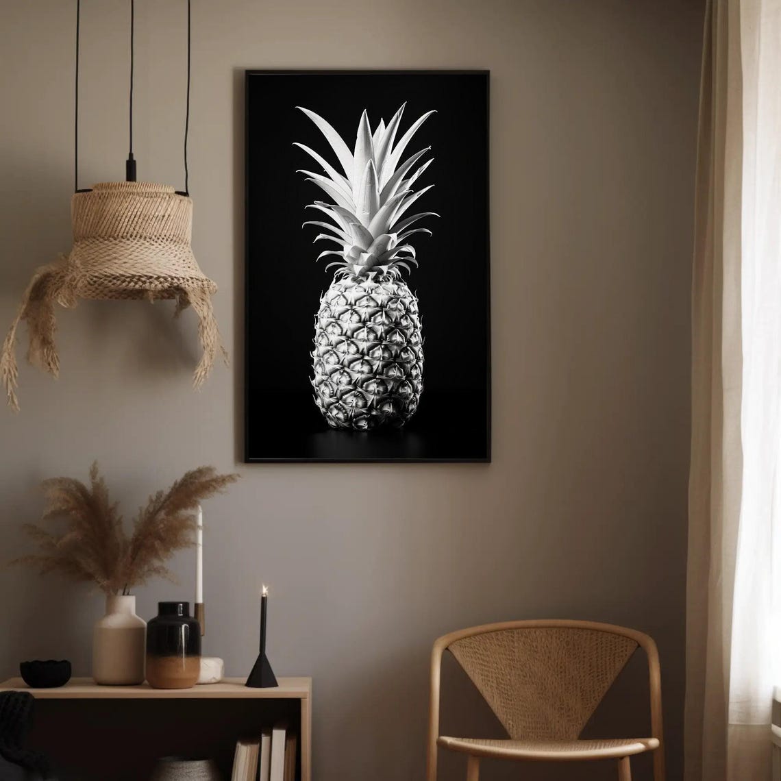 Black and White Pineapple Still Life on Dark Background Print - Image 4