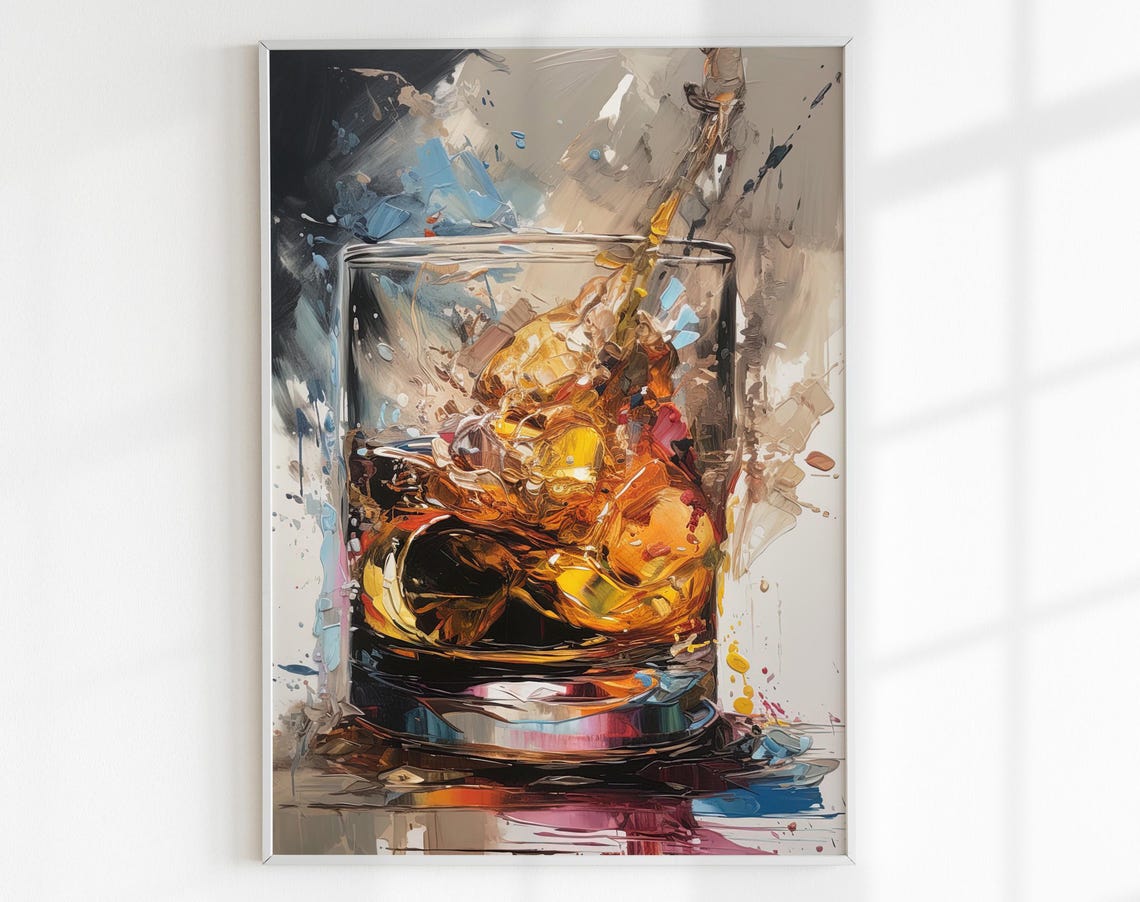 Abstract Whiskey Glass With Golden Splash Impasto Oil Painting Poster - Image 4