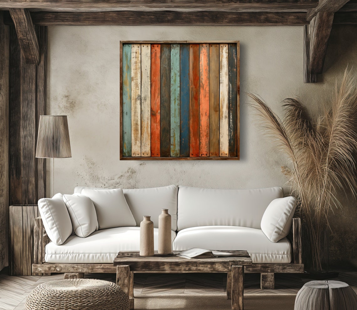 Rustic Multicolor Reclaimed Wood Plank Pattern Abstract Wall Poster - Image 5