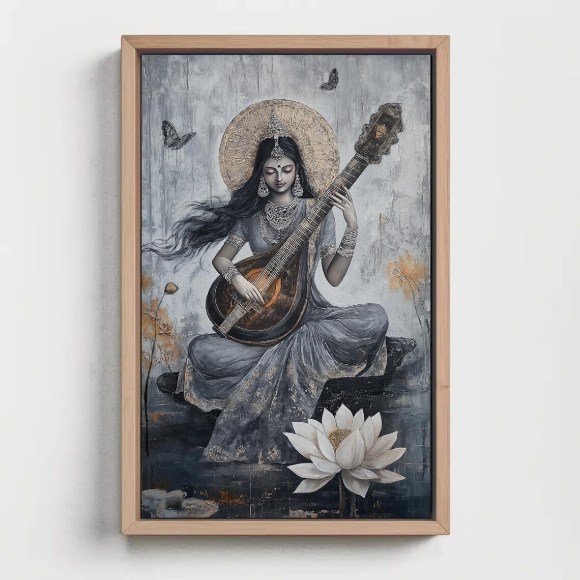 Goddess Saraswati Abstract Painting, Hindu Poster Print - Image 3