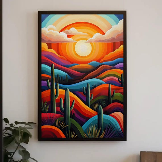 Sunset Over Cacti In The Sonoran Desert Print Mexican Desert Landscape Vibrant Southwestern Wall Art Sonoran Cacti Decor