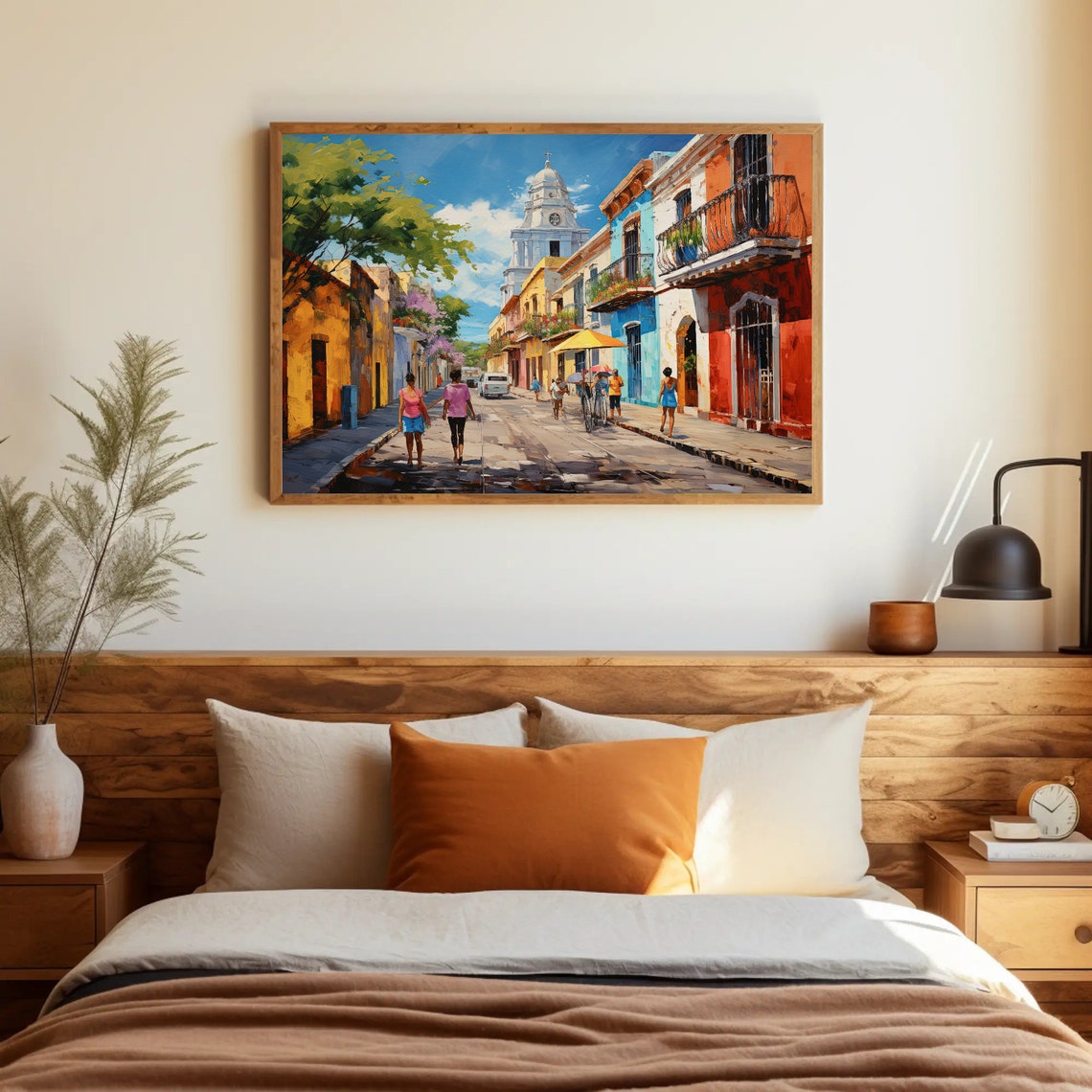 Merida Mexico Colonial Street With White Cathedral Art Poster - Image 2