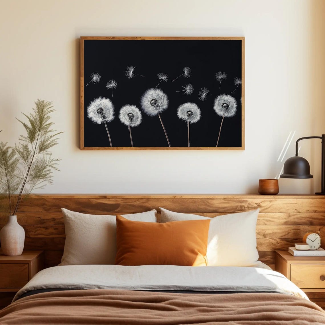 White Dandelions Black Background Panoramic Botanical Poster - Image 2