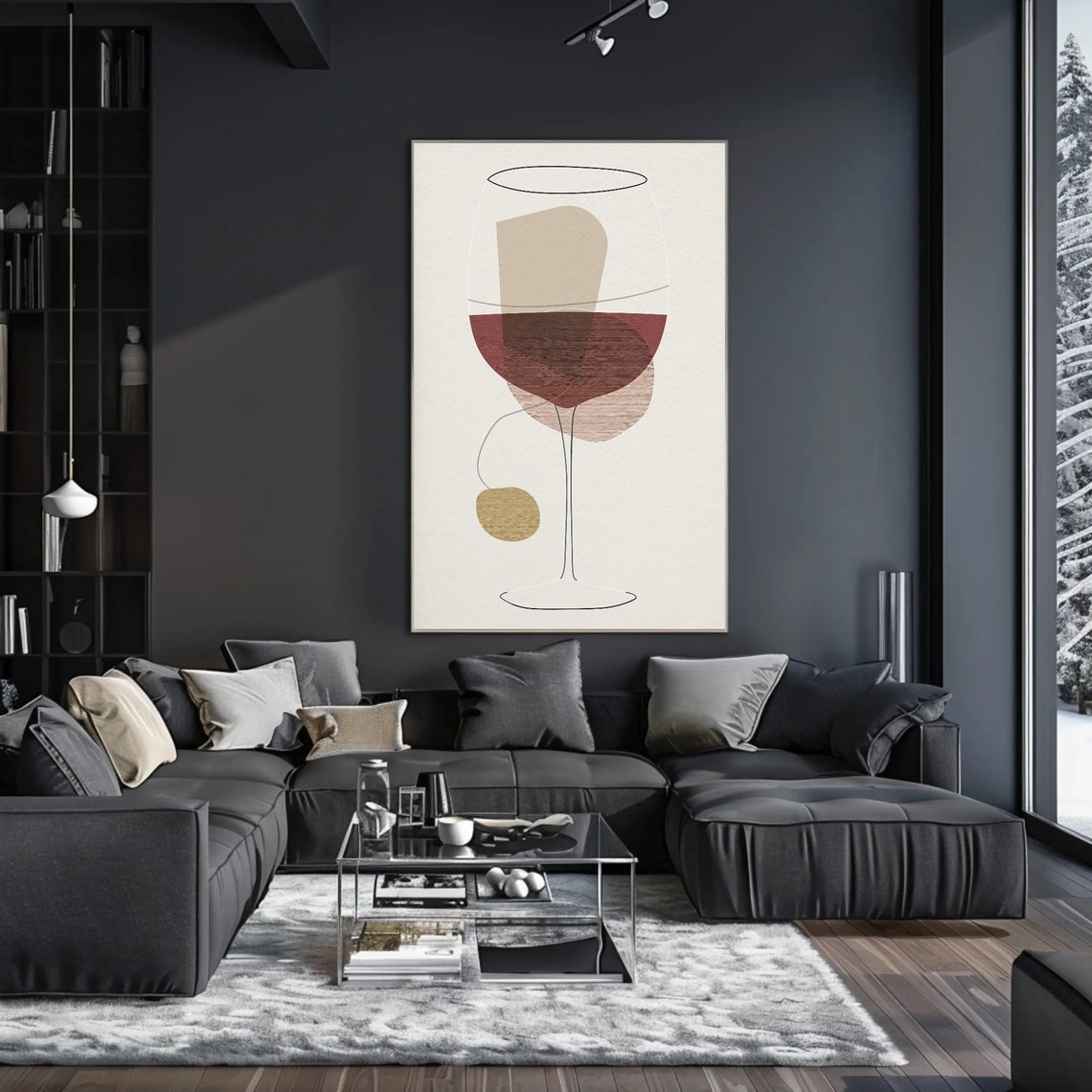 Abstract Red Wine Glass Minimalist Line Art Beige Neutral Poster - Image 2
