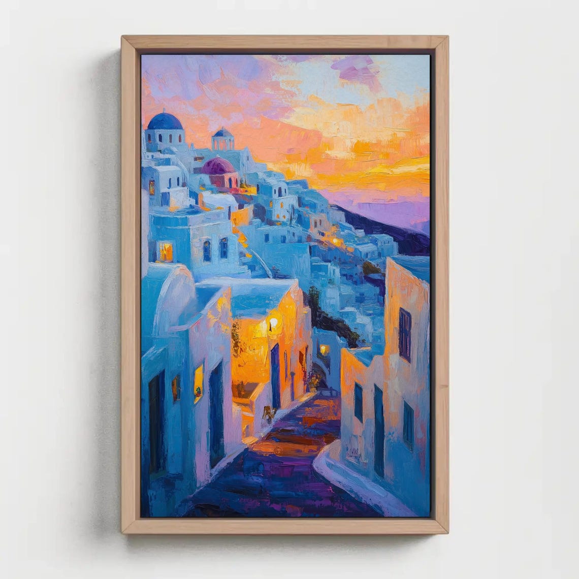 Greek Island Village At Sunset Pink Sky Santorini Style Poster - Image 3