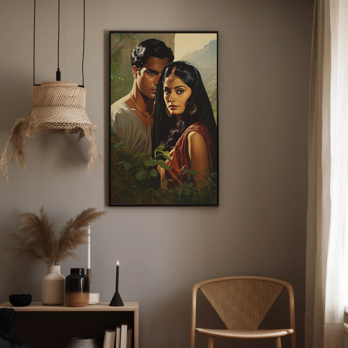 Vintage Style Indian Couple Portrait Amid Jungle Foliage Poster - Image 2