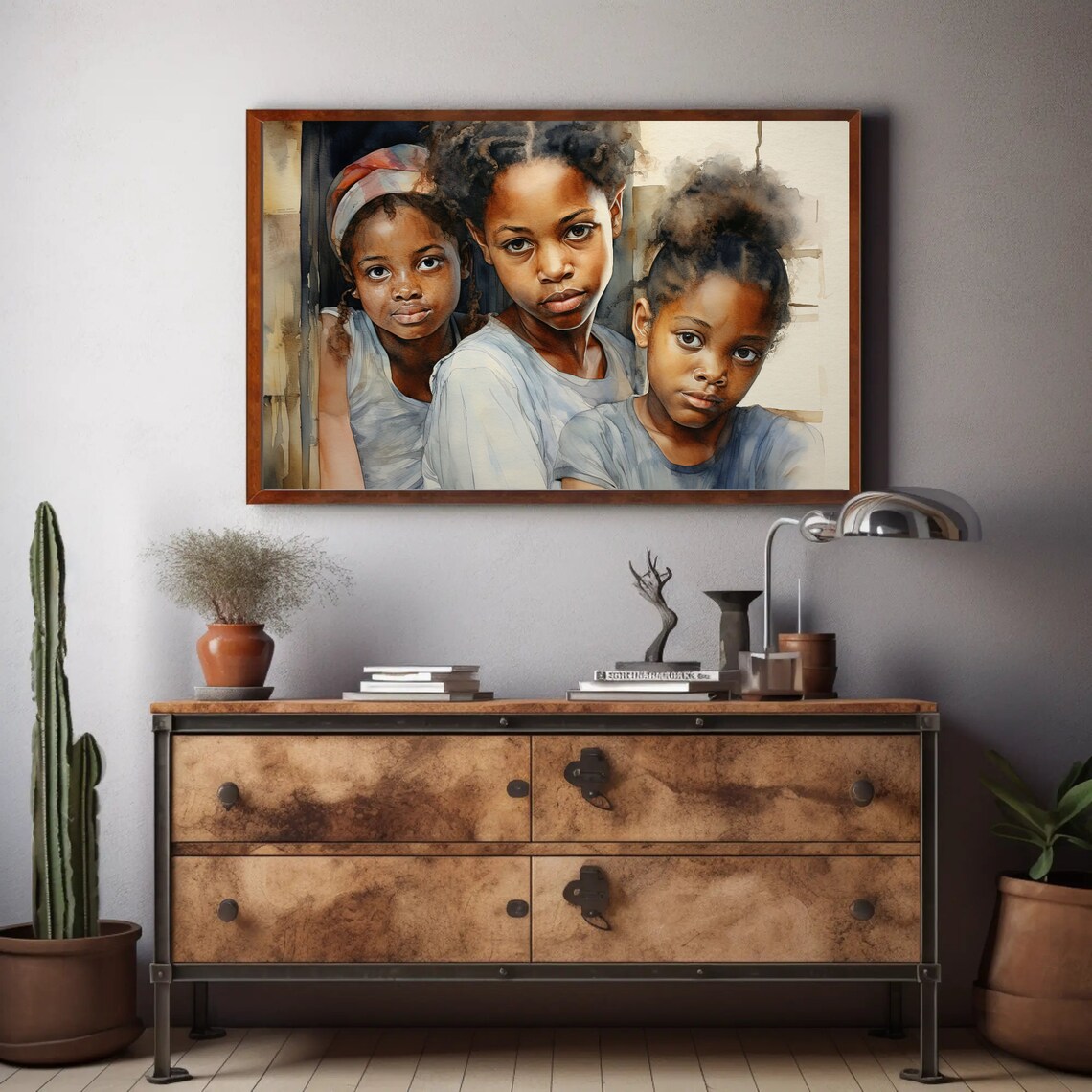 Three African Girls Watercolor Art Print, African Home Decor - Image 2