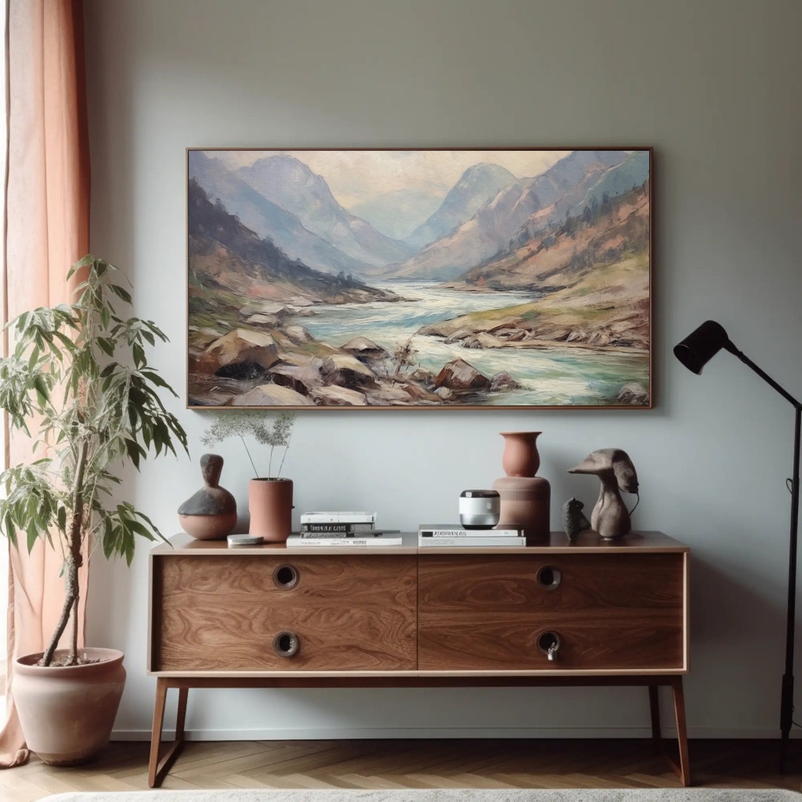 Mountain River Landscape Impressionist Oil Painting Nature Poster - Image 2