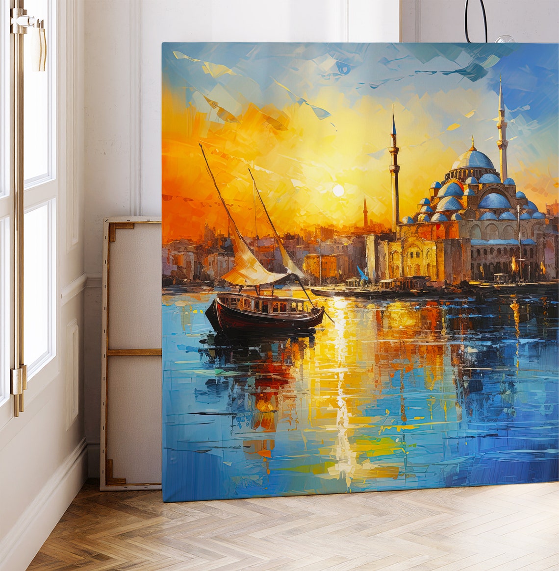 Istanbul Grand Mosque at Sunset With a Sailboat on the Water Poster - Image 3