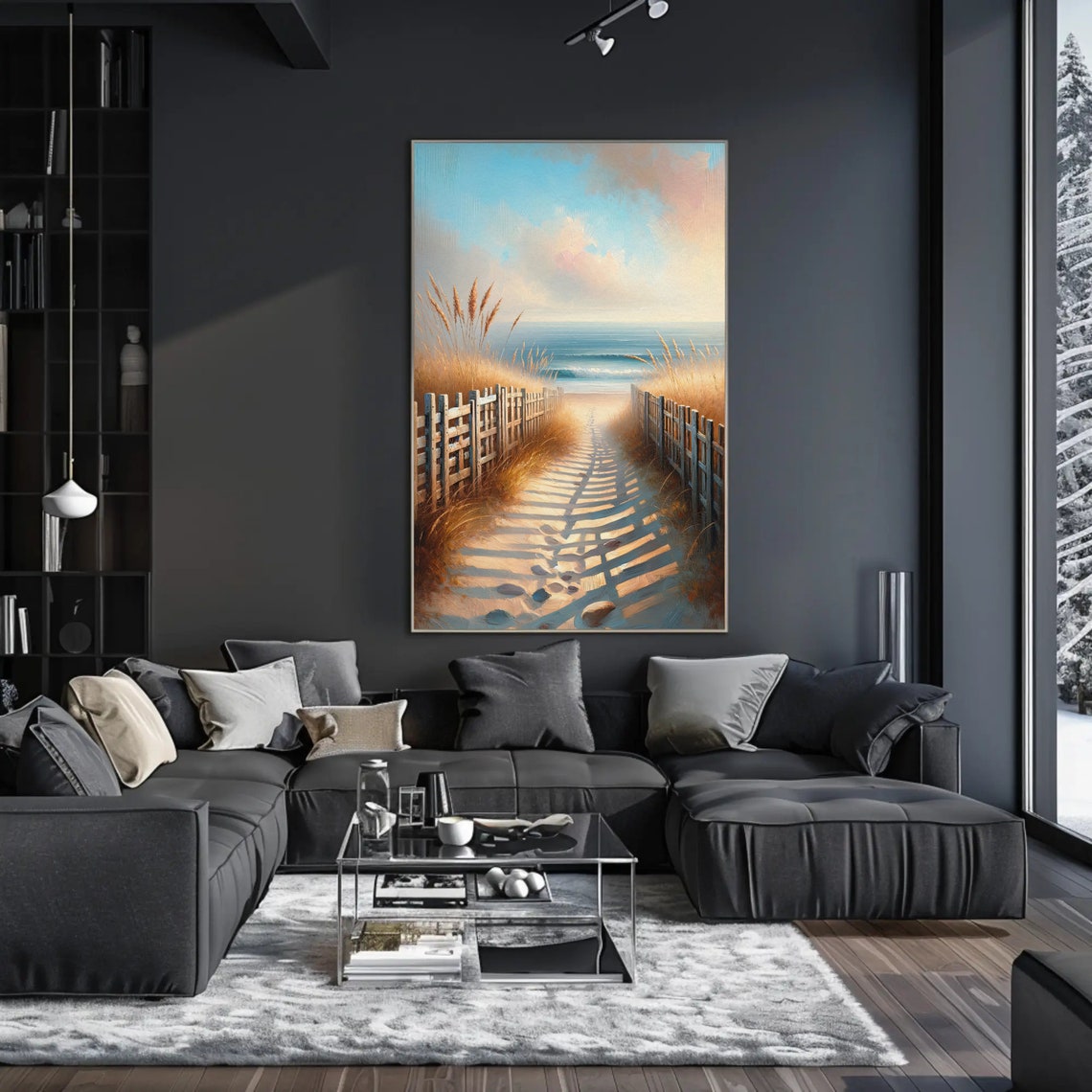 Seaside Beach Path Through The Dunes Calm Coastal Oil Painting Poster - Image 2