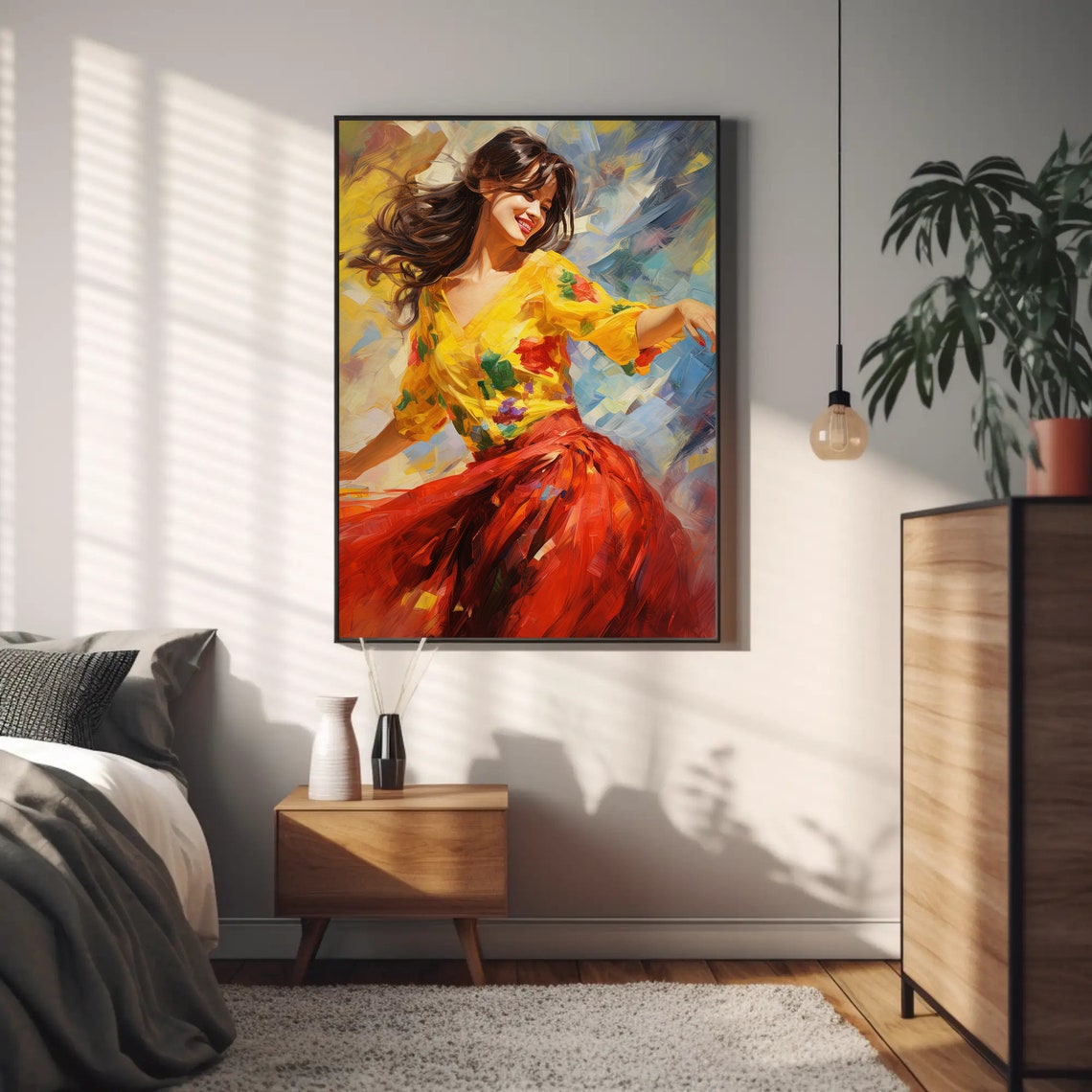 Flamenco Dancer In Red Skirt Yellow Blouse Impressionist Poster - Image 4