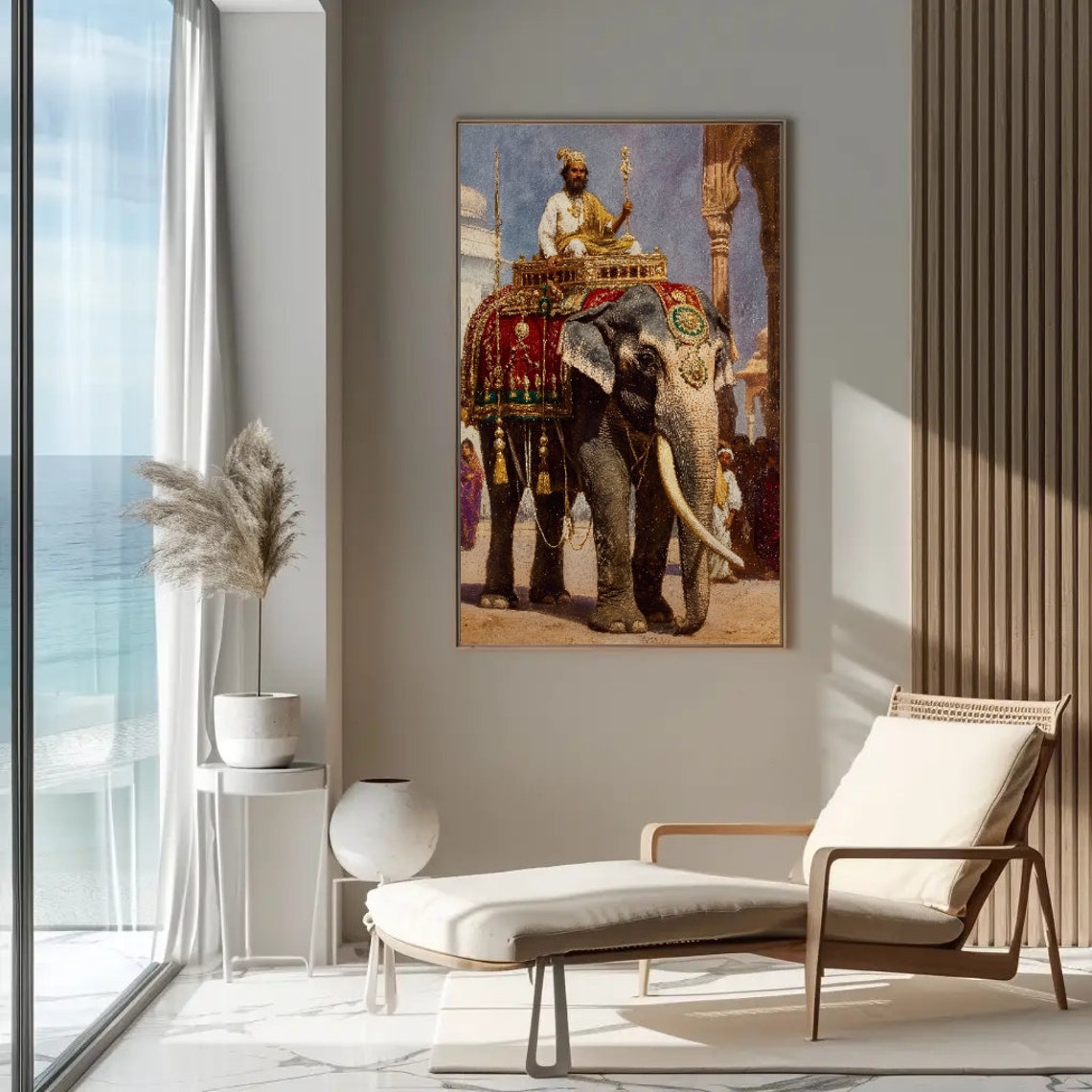 Indian King Riding A Decorated Elephant Royal Painting Poster - Image 5
