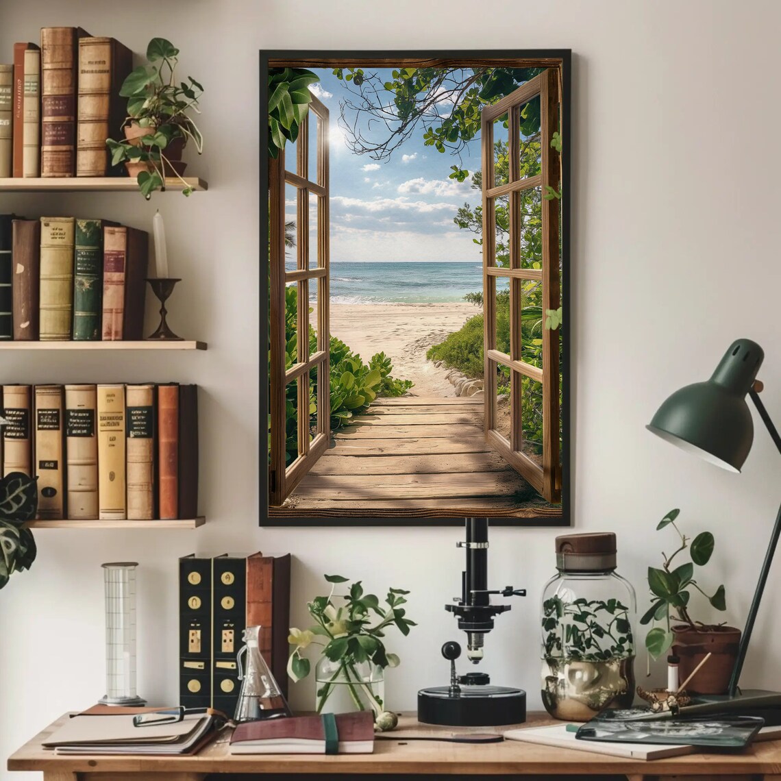 Pathway To The Beach 3D Faux Window View Art Print - Image 3