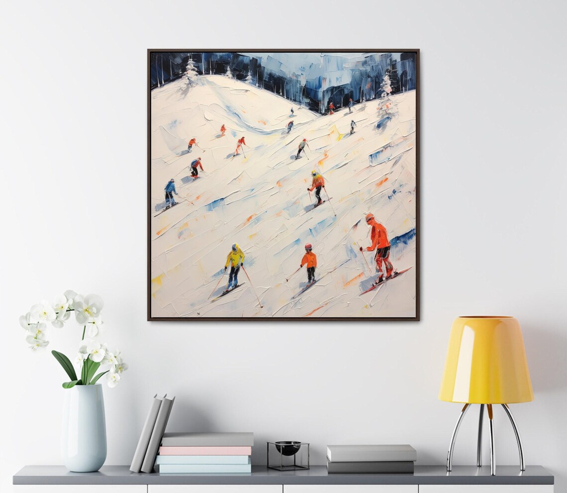 Impressionist Skiers Descending Snowy Slope Oil Painting Poster - Image 3