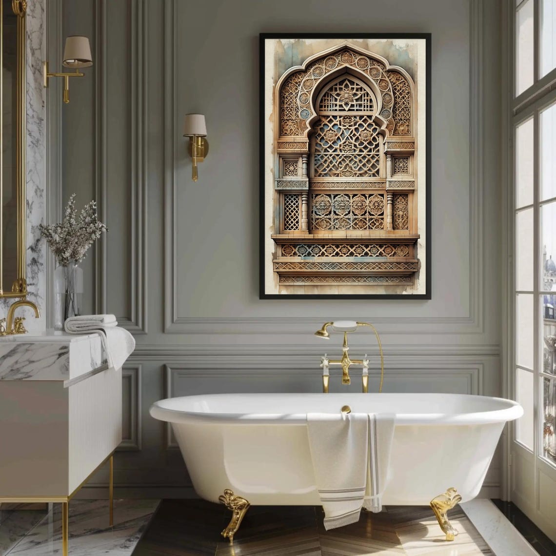 Carved Rajasthani Jaali Window in Sandstone Latticework Art Poster - Image 3
