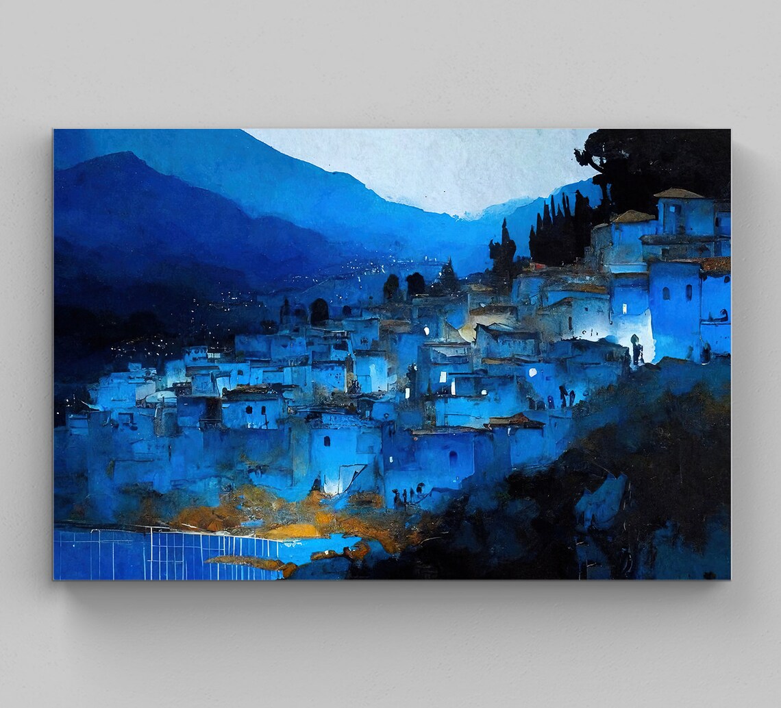 Chefchaouen Morocco Moroccan Art Deco Travel Poster