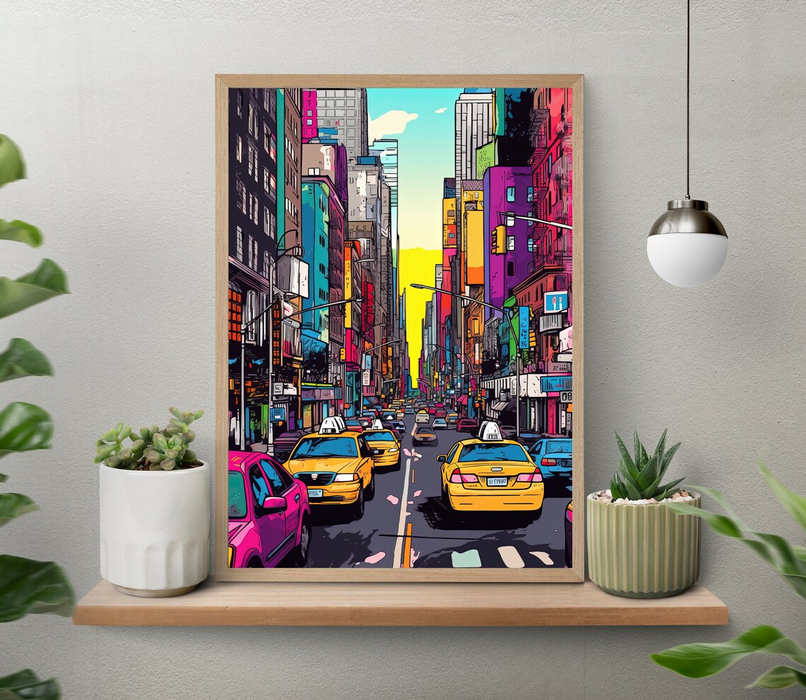 New York Yellow Taxis on a Busy City Street Colourful Pop Poster - Image 5