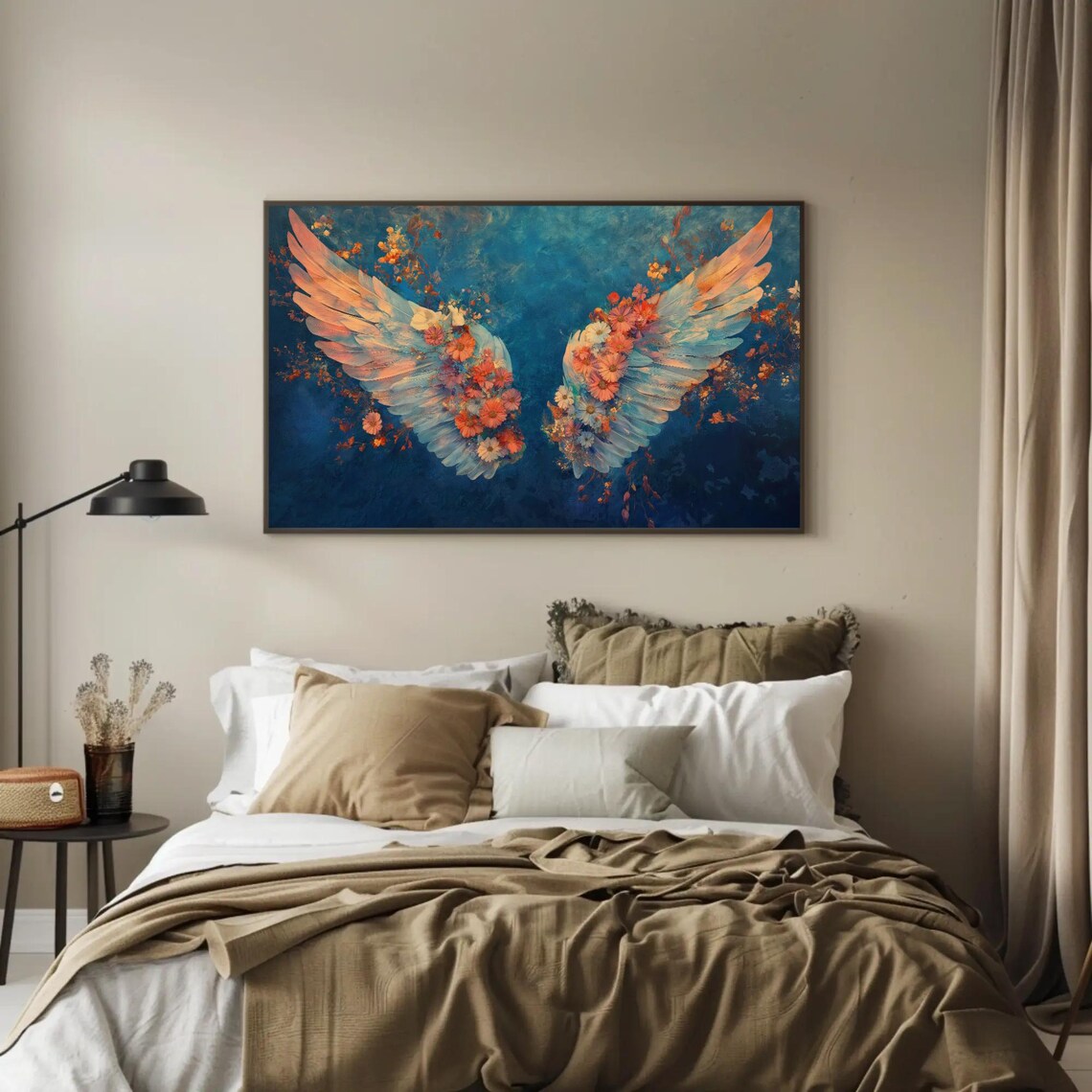 Ethereal Floral Angel Wings On Teal Spiritual Heavenly Art Poster - Image 3