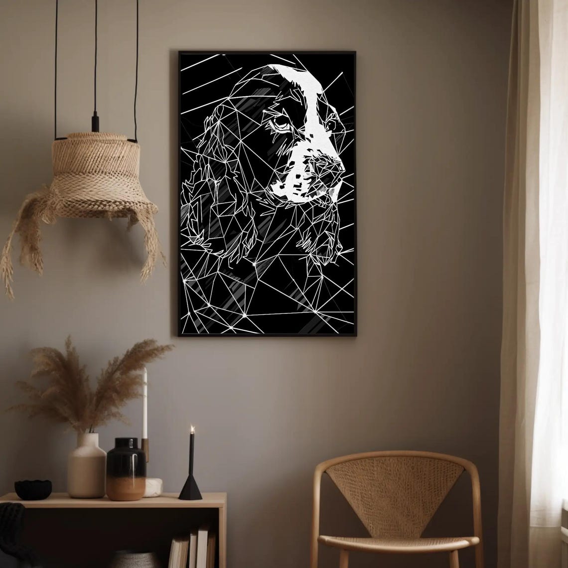 Geometric Dog Head White Line Black Background Modern Wall Art - Image 4