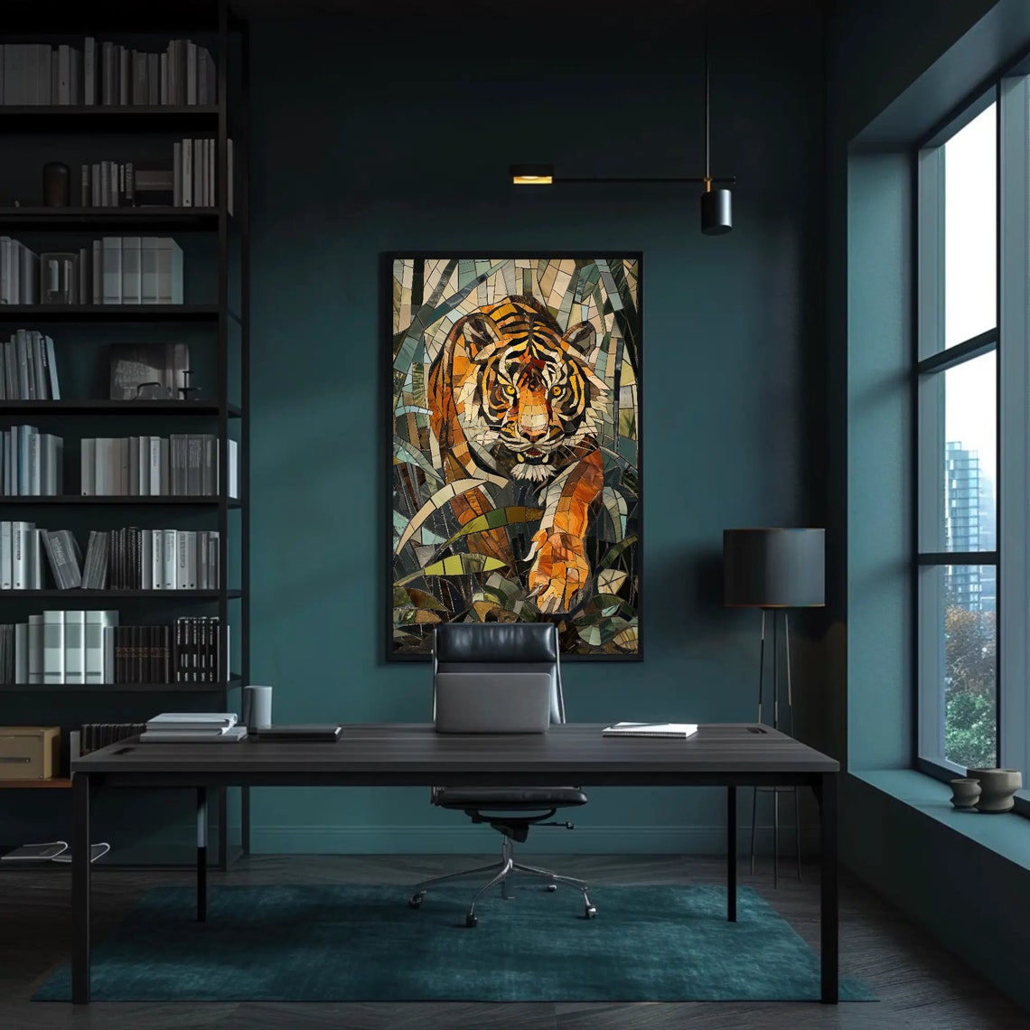 Tiger Mosaic Stained Glass Style Jungle Cubism Animal Poster - Image 2