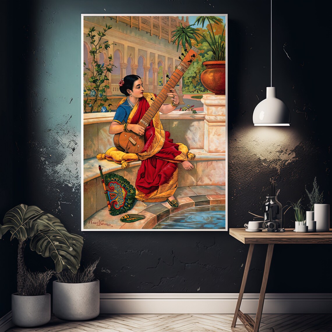 Indian Woman Playing Sitar, Vintage Indian Art Print - Image 5