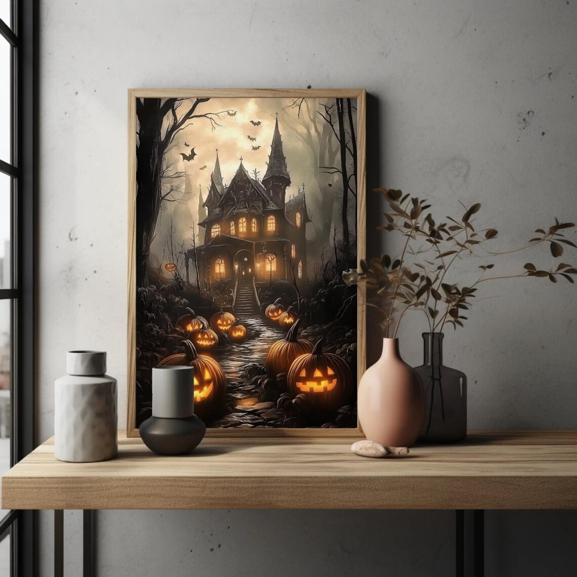 Haunted House Jack O Lantern Path Circling Bats Spooky Halloween Poster - Image 5