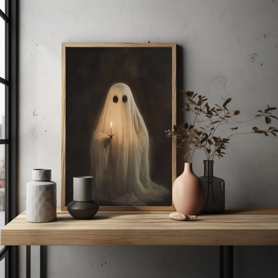 Ghost Holding Candle Darkness Ornate Golden Frame Haunting Night Poster - Image 3