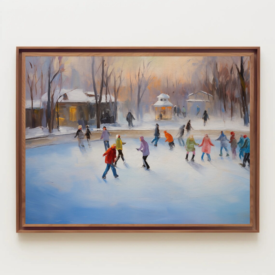 Ice Skating Oil Painting, Winter Christmas Art Print - Image 5