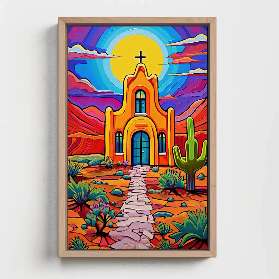 Colorful Desert Church With Cactus Vibrant Mexican Pop Art Poster - Image 5
