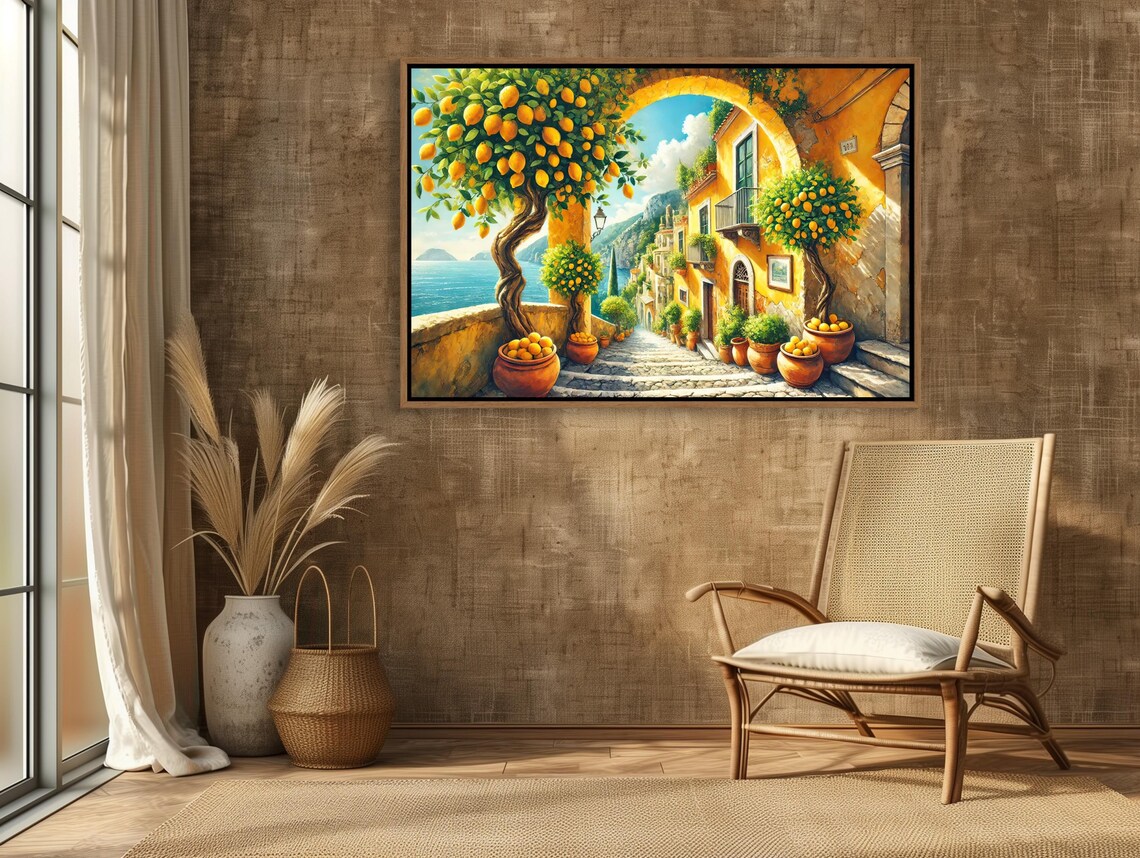 Sunny Amalfi Lemon Tree Street Arch Italian Coastal Summer Poster - Image 3