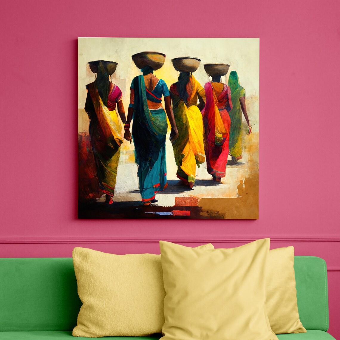 Indian Women In Colorful Saris Carrying Pots Traditional Art Poster - Image 5