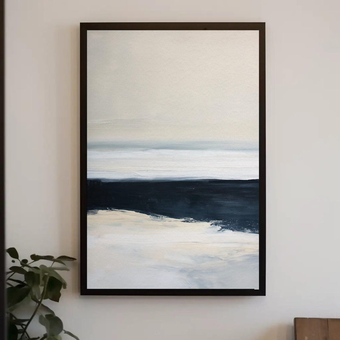 Minimalist Navy And White Abstract Horizon Seascape Artwork Poster