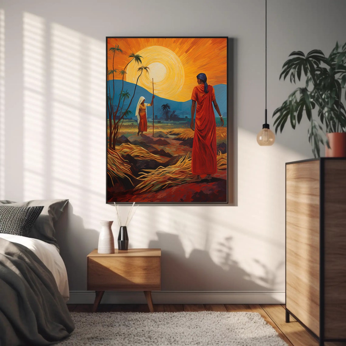 Indian Women Farmers at Sunset Harvest Field Painting Poster - Image 2