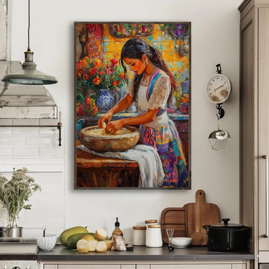 Mexican Girl Cooking Print, Traditional Kitchen Art - Image 3