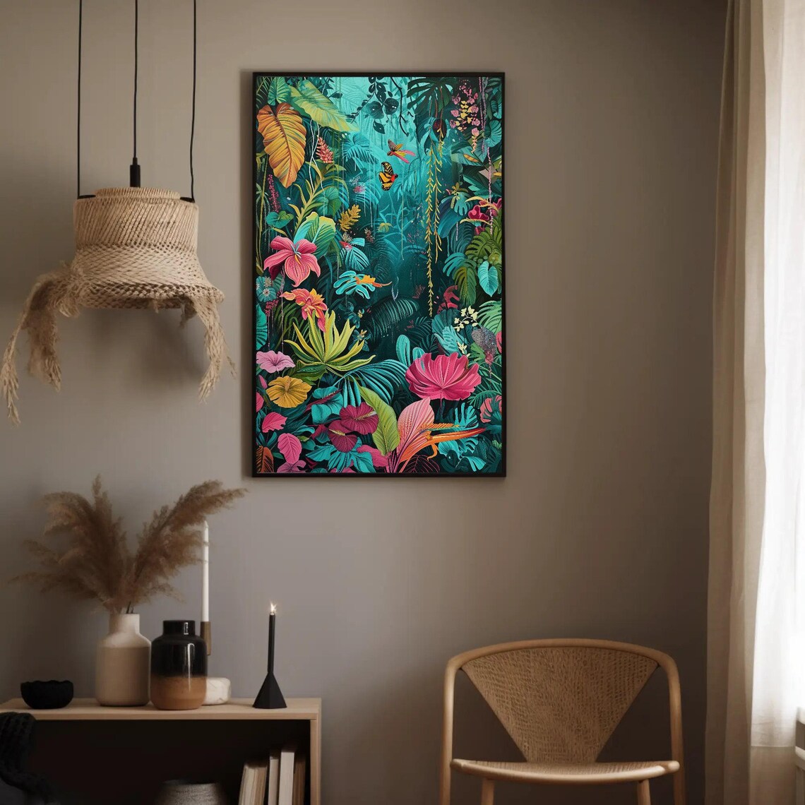 Blue Tropical Jungle Forest Cabin Wall Art Print - Image 2