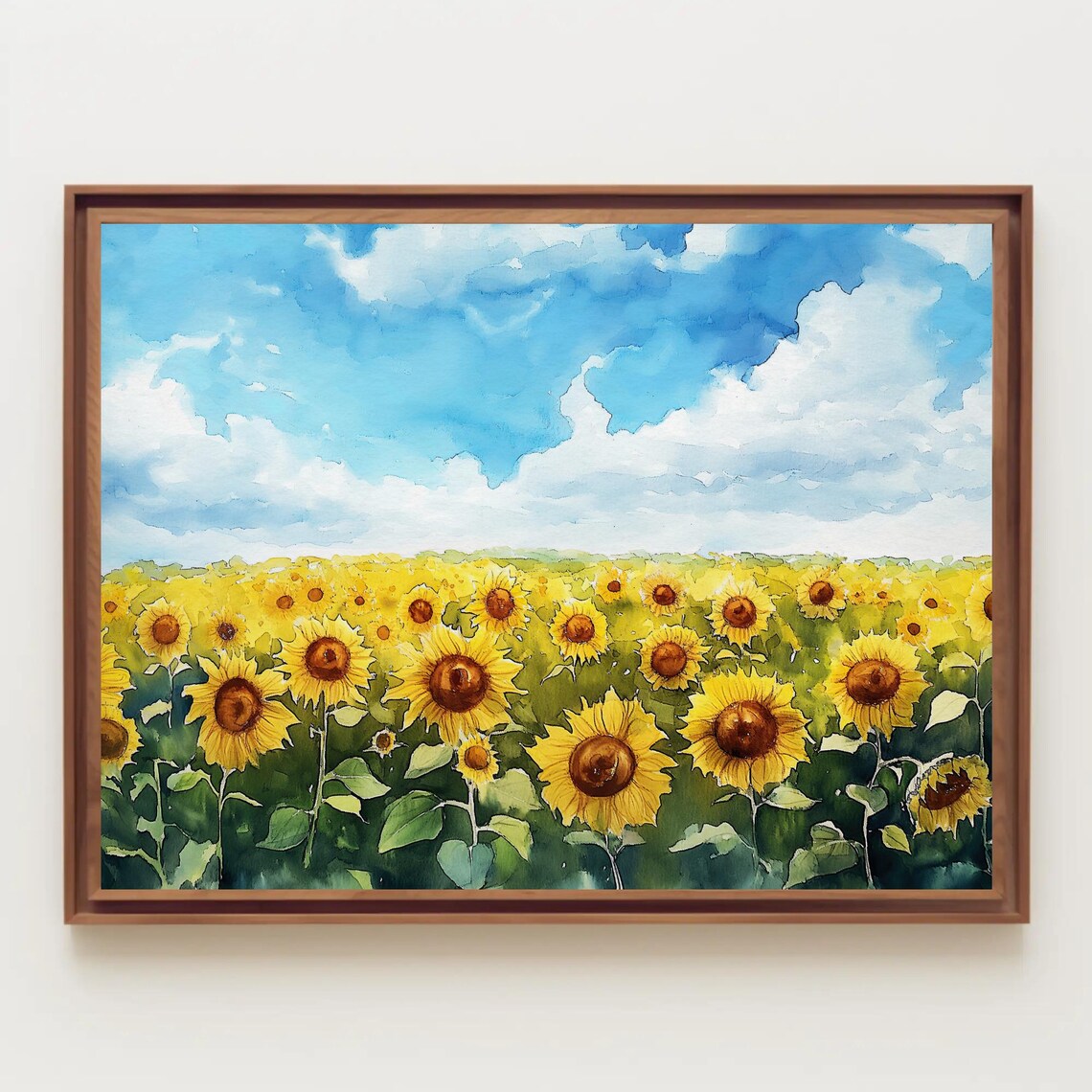 Sunflower Field Under Blue Sky Watercolor Floral Bloom Poster - Image 4