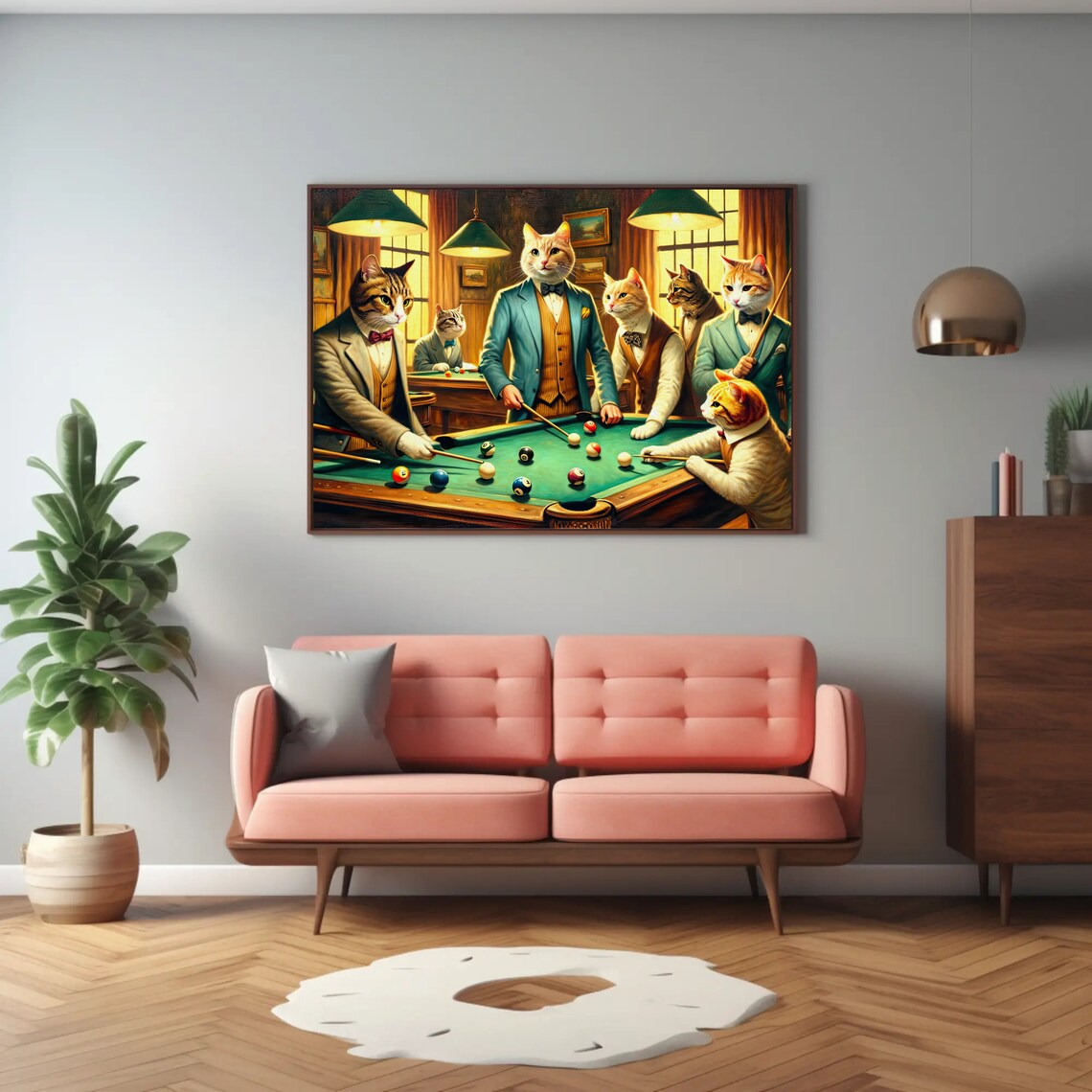Cats Playing Pool, Funny Game Room Poster Print - Image 2
