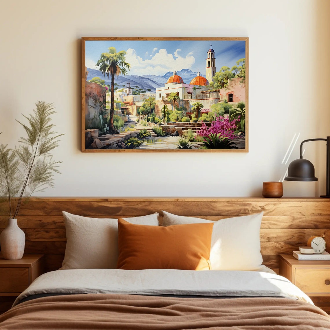 Mexican Colonial Town Orange Domes Bell Tower Garden Scene Poster - Image 5