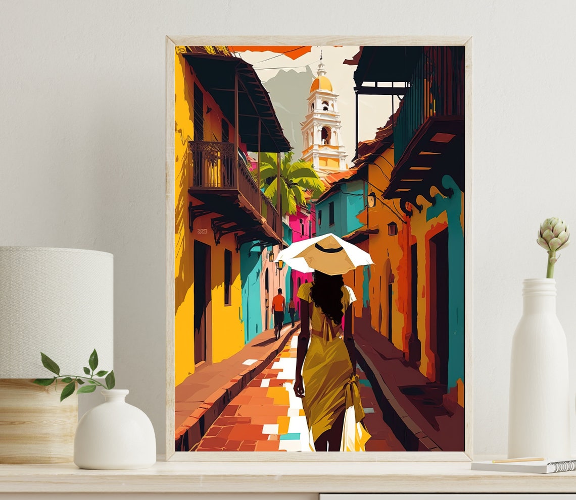 Colombia Modern Art Print Colombia Painting Cartagena Travel Print Caribbean Wall Art Poster Caribbean Travel Print Colombia Wall Decor