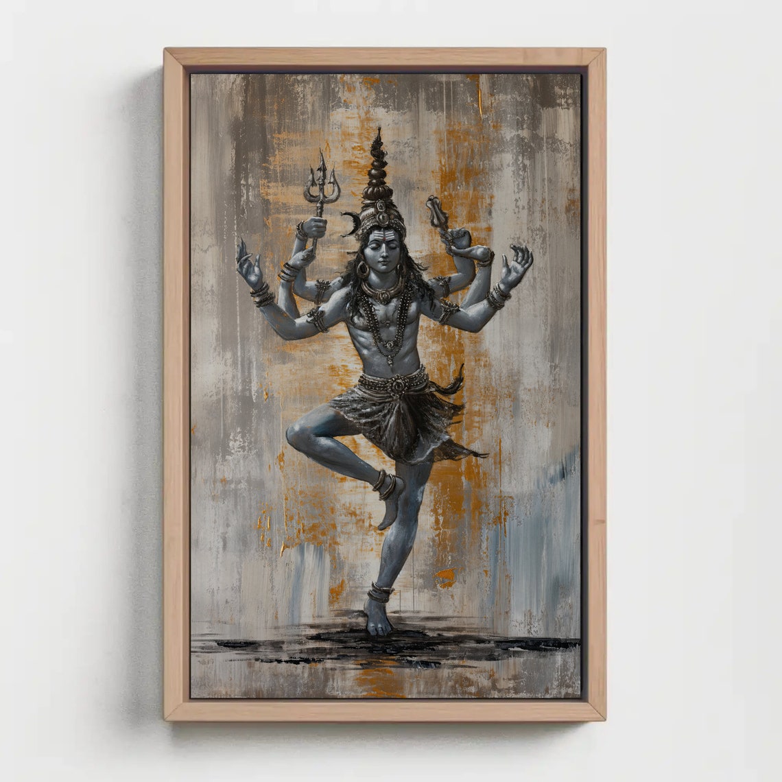 Dancing Shiva Nataraja with Trident Gray Gold Spiritual Poster - Image 5
