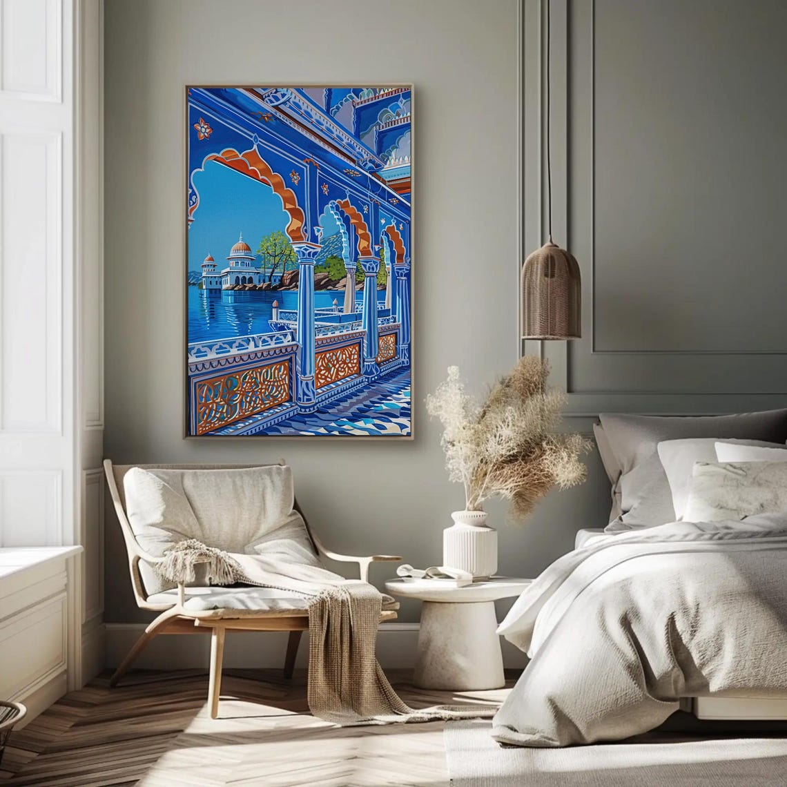 Blue Indian Palace Lake Sparkling Water Ornate Arches View Poster - Image 2