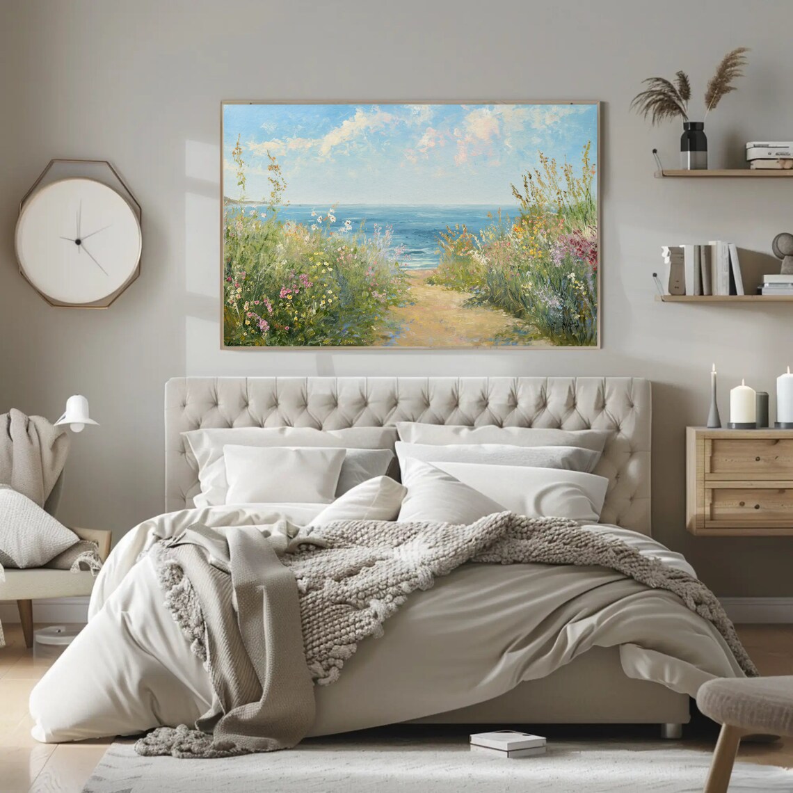 Coastal Wildflowers, Vintage Oil Painting Art Print - Image 5