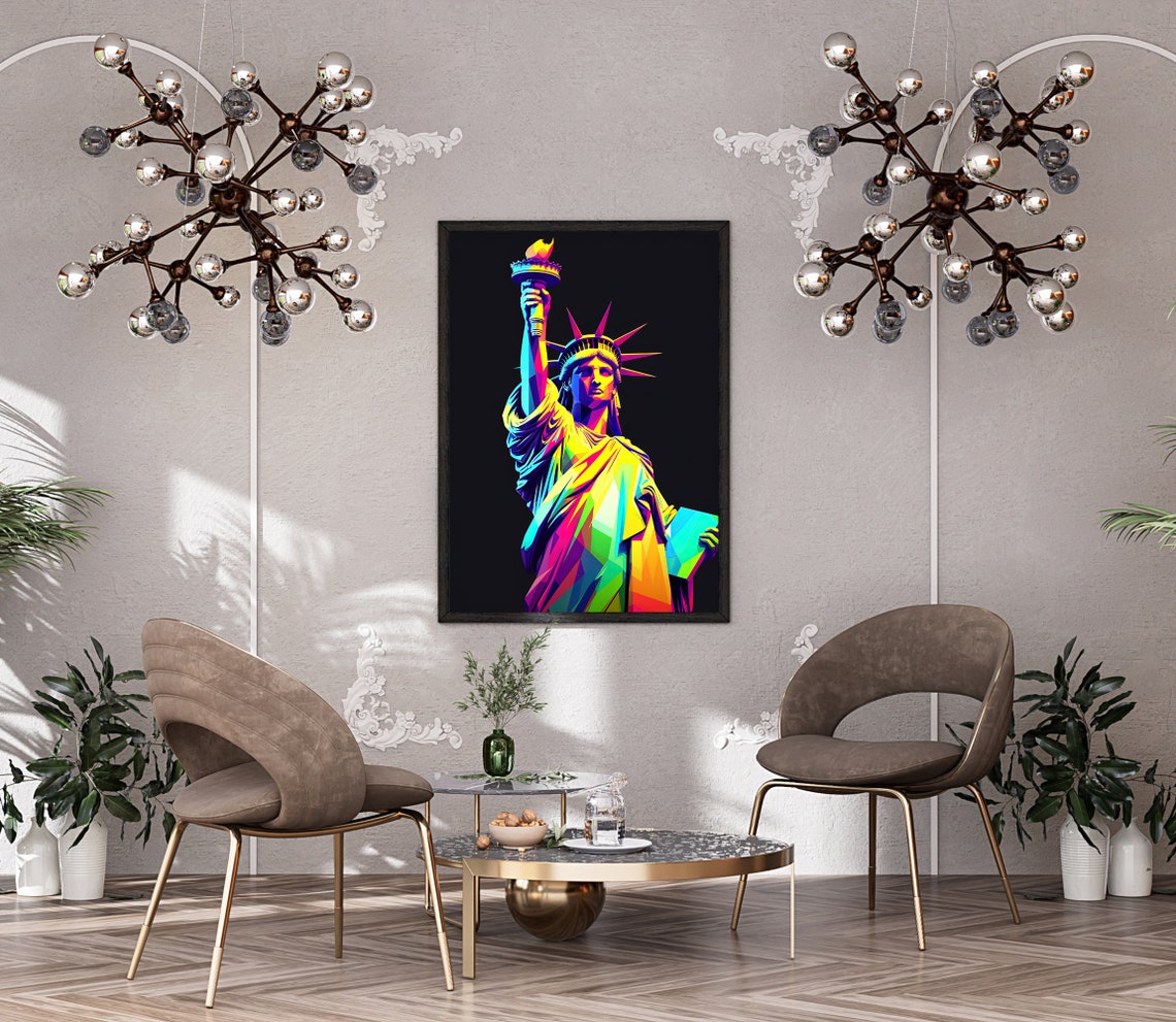 Statue of Liberty in Neon Pop Art on a Black Background Poster - Image 4