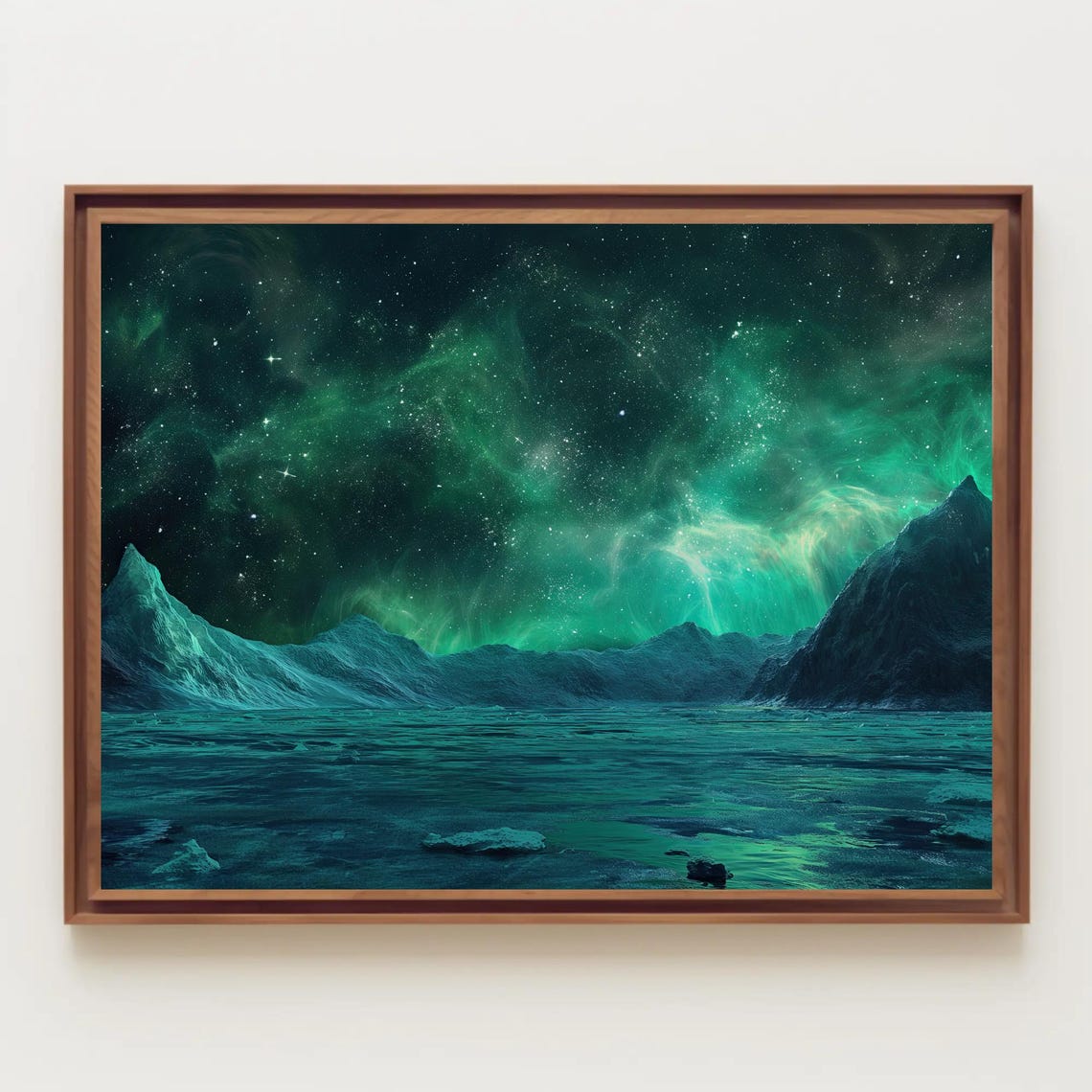 Antarctica Night Green Aurora Over Starry Ice Mountains Wall Art - Image 2