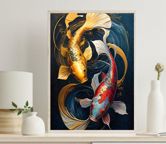 Koi Fish Painting Modern Wall Art Koi Fish Wall Decor Fish Paintings Koi Fish Print Abstract Art Koi Oil Painting
