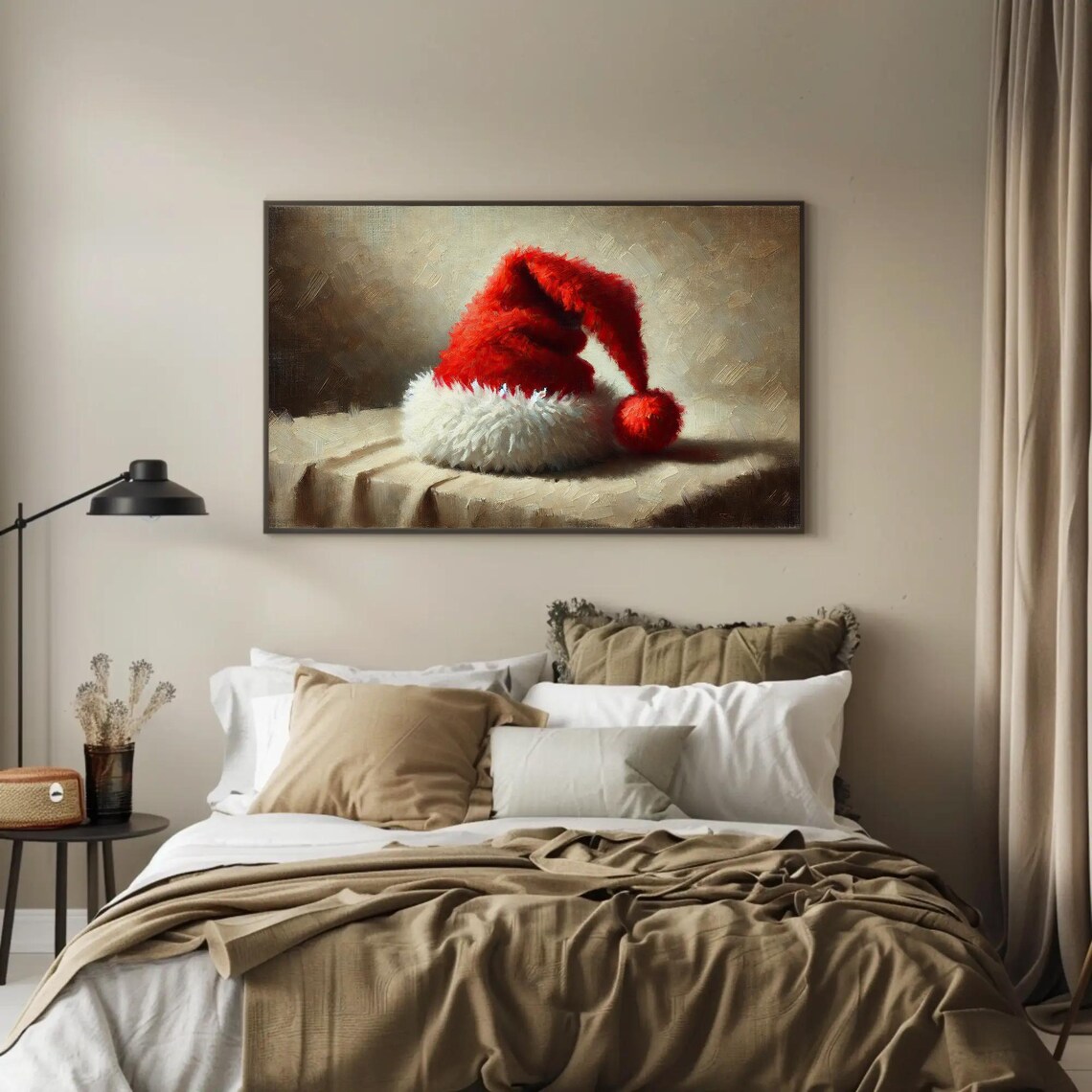 Rustic Christmas Santa Hat Holiday Decor Art Print - Image 3